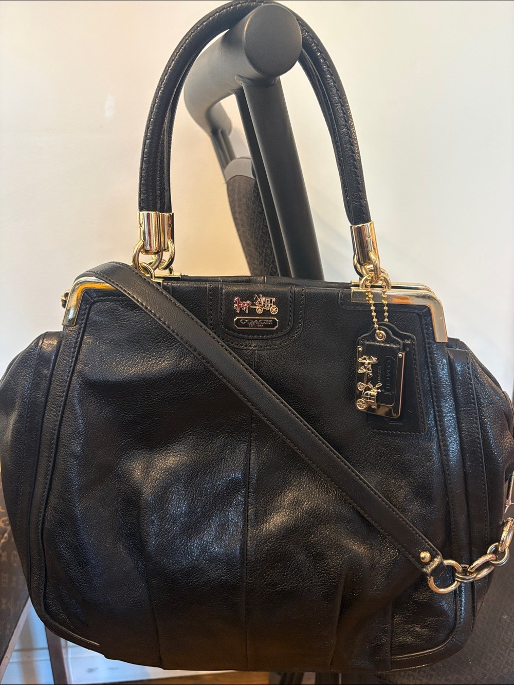 Coach Black Leather Satchel with Gold-Tone Accents